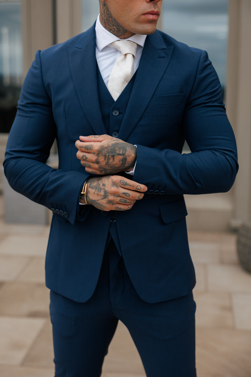 Schmal geschnittene Anzugjacke für Vater und Sohn, Marineblau – FSJKT013