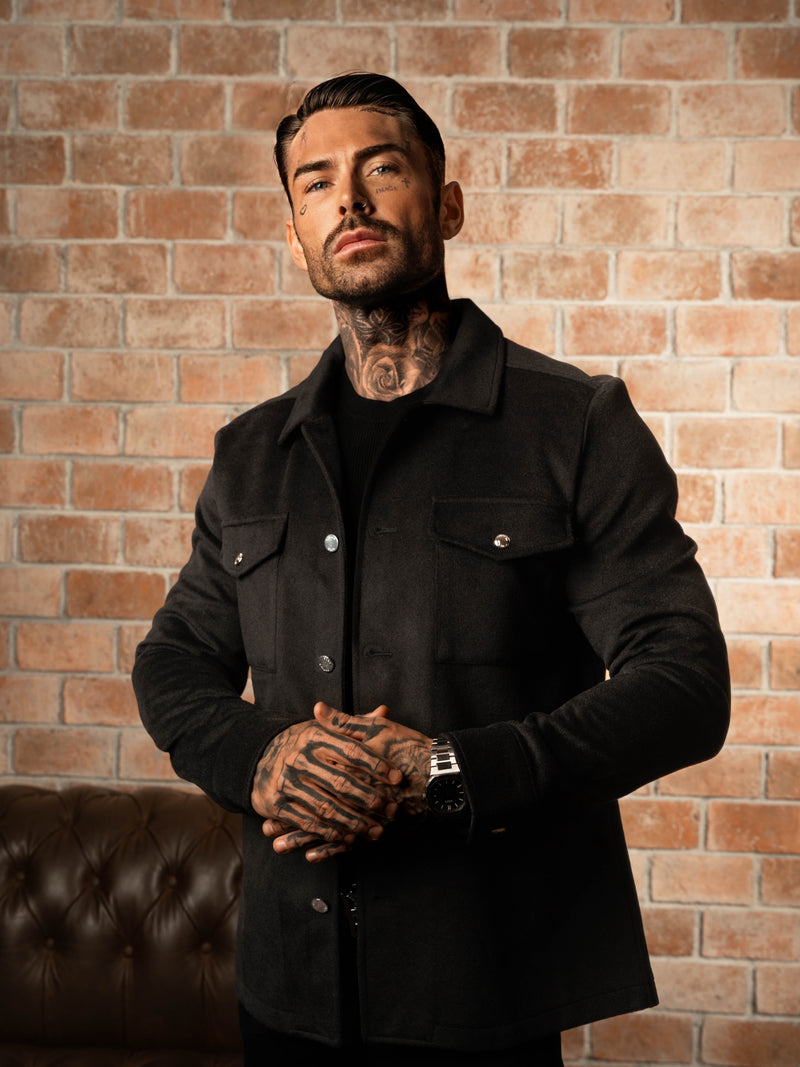 FS Gebürstete, schlichte Jacke mit Knopfleiste, Schwarz – FSN182