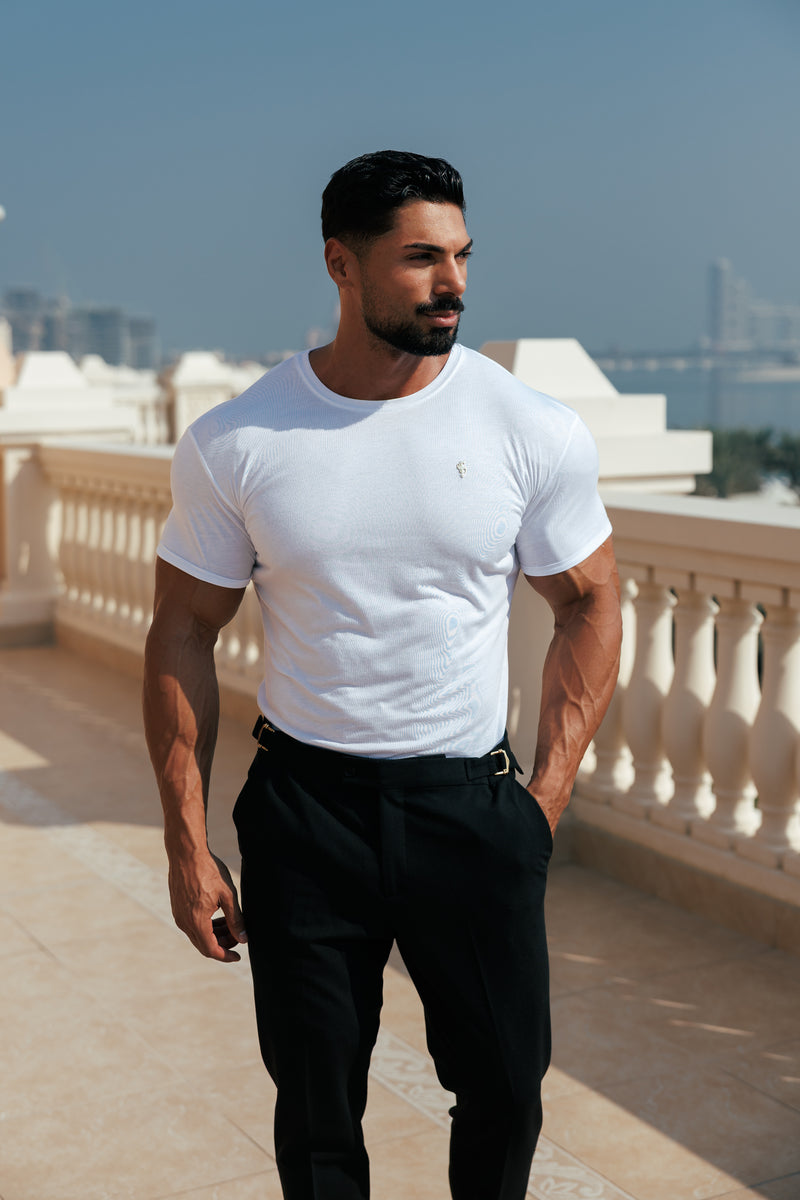 Vater-Söhne-Klassiker, weiße Bambus-Crew mit goldenem Metall-Emblem, Aufkleber FSH1381