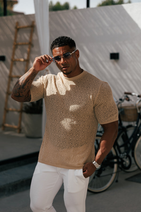 Father Sons Crochet Crew T-Shirt Honesty Beige Short Sleeve - FSJ087