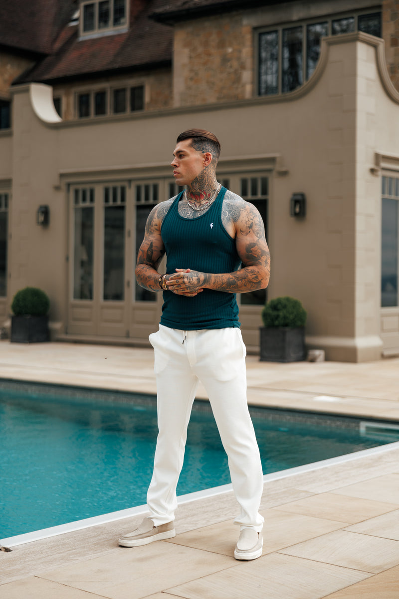 Father Sons Classic Forest Green / White Ribbed Knit Super Slim Vest - FSH1327