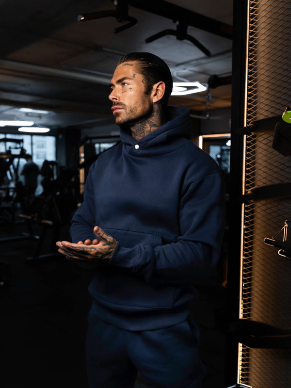 FS Navy Übergroßer Hoodie mit funktionalem FS-Nieten - FSR002