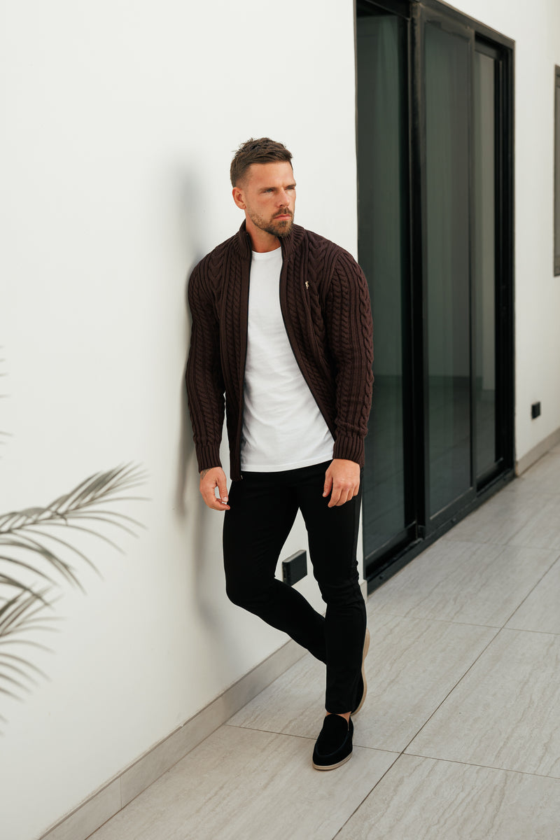 Father Sons Funnel Neck Full Zip Cardigan Brown - FSJ142 (VORBESTELLUNG 21. DEZEMBER)