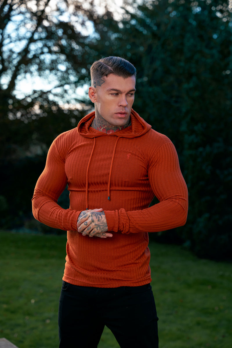 Father Sons Classic Rust Ribbed Knit Hoodie Jumper - FSH910