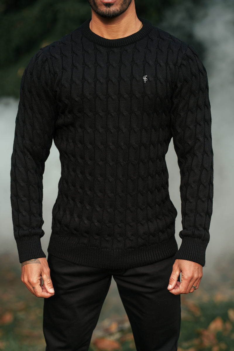 Father Sons Link Weave Knit Black Crew Neck Jumper - FSJ124
