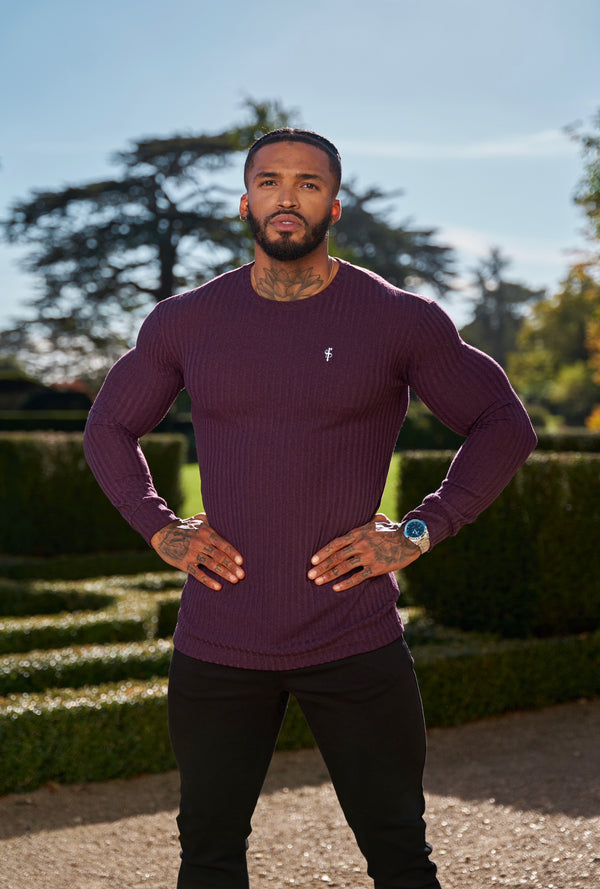 Father Sons Classic Plum / White Ribbed Knit Super Slim Crew Jumper - FSH774