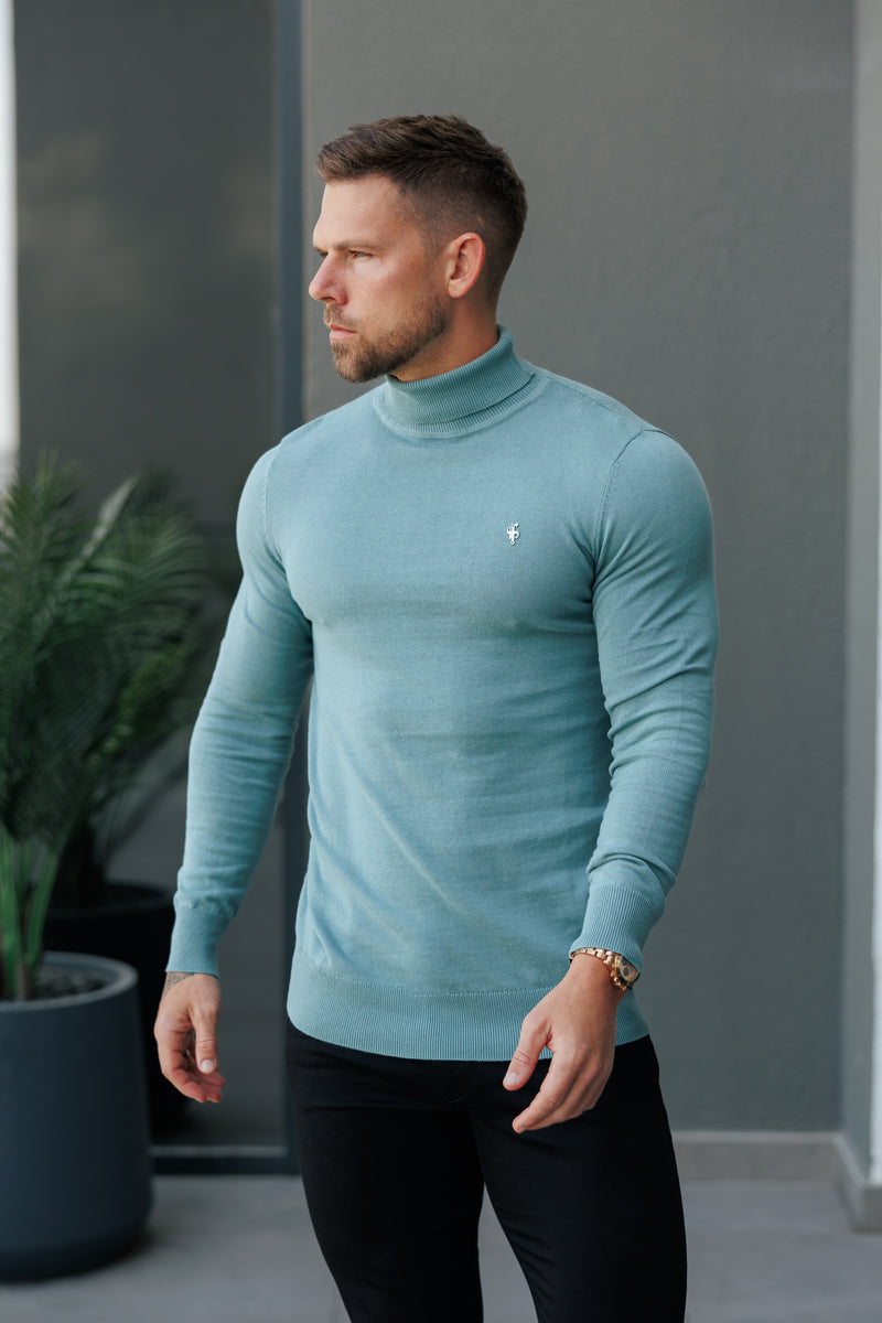 Father Sons klassischer weißer Rollkragenpullover aus Merinowolle mit FS-Stickerei – FSN018
