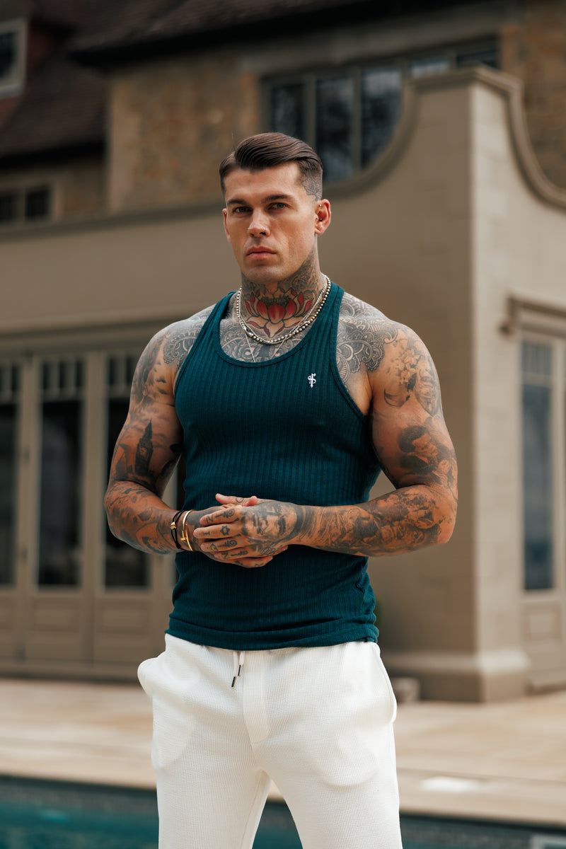 Father Sons Classic Forest Green / White Ribbed Knit Super Slim Vest - FSH1327