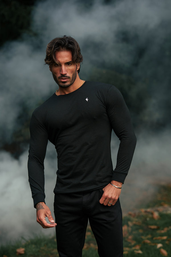 Vater-Söhne-Langarmshirt aus Bambus in Schwarz/Silber – FSH1415