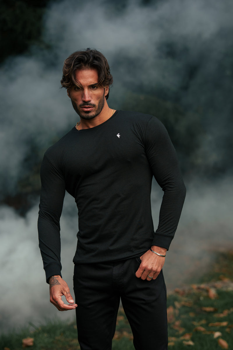 Vater-Söhne-Langarmshirt aus Bambus in Schwarz/Silber – FSH1415