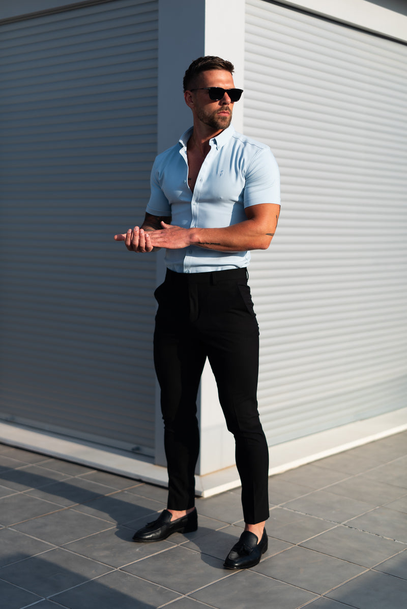 FS Super Slim SS Powder Blue Scuba mit Button Down Kragen - FS1121