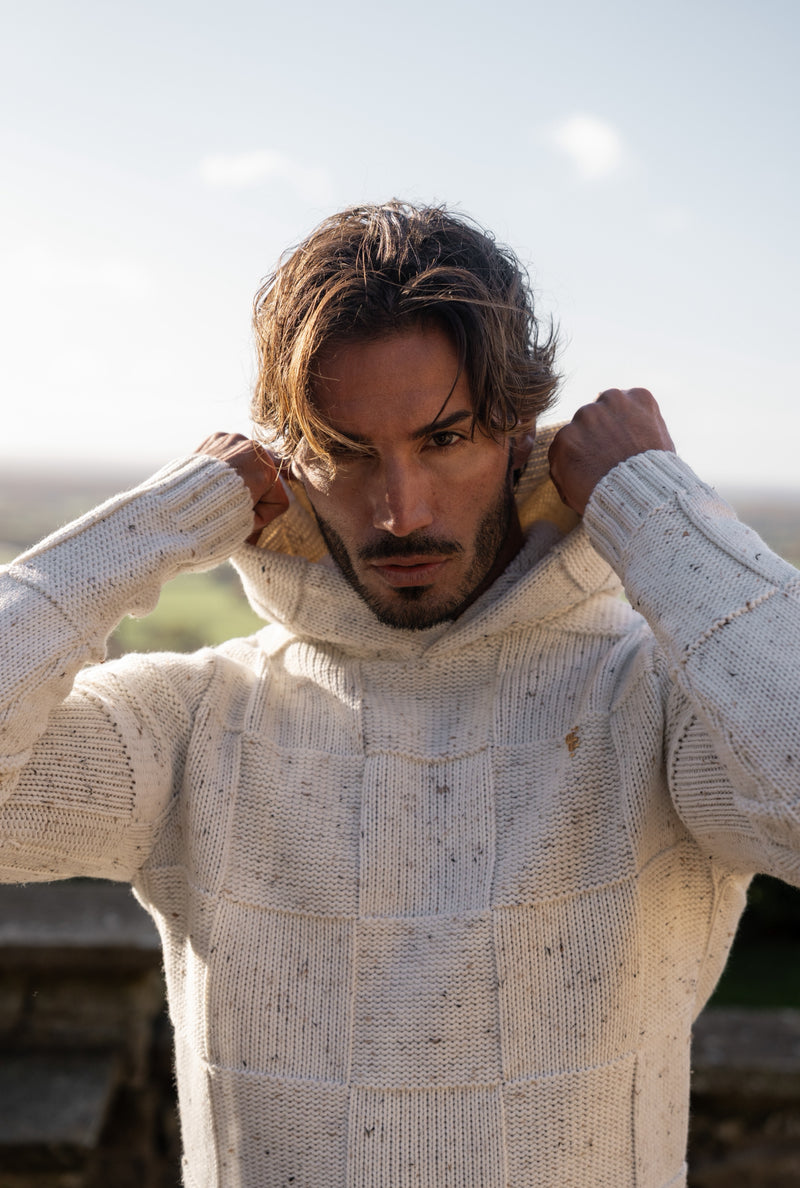 Father Sons Beige Fleck Checkerboard Knitted Hoodie - FSJ133 (PRE ORDER 11TH DECEMBER)