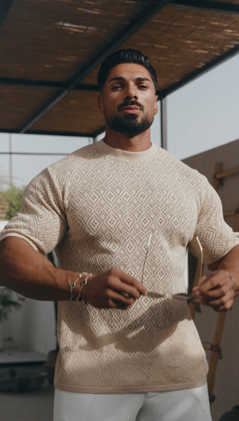 Father Sons Crochet Crew T-Shirt Honesty Beige Short Sleeve - FSJ087