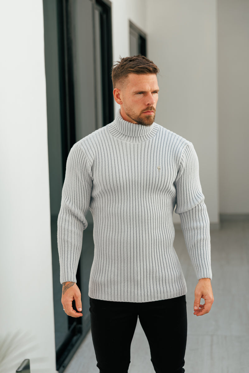 Gerippter Rollkragenpullover aus Cop-Grau für Vater und Sohn – FSJ116 (VORBESTELLUNG 12. NOVEMBER)