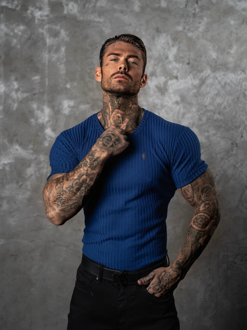 Father Sons Classic New Navy/Gold Rippenstrick Super Slim Kurzarm Rundhals - FSH1383