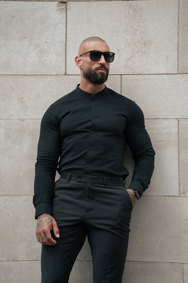 FS Super Slim Scuba Black Long Sleeve Stretch with Grandad Collar - FS1171