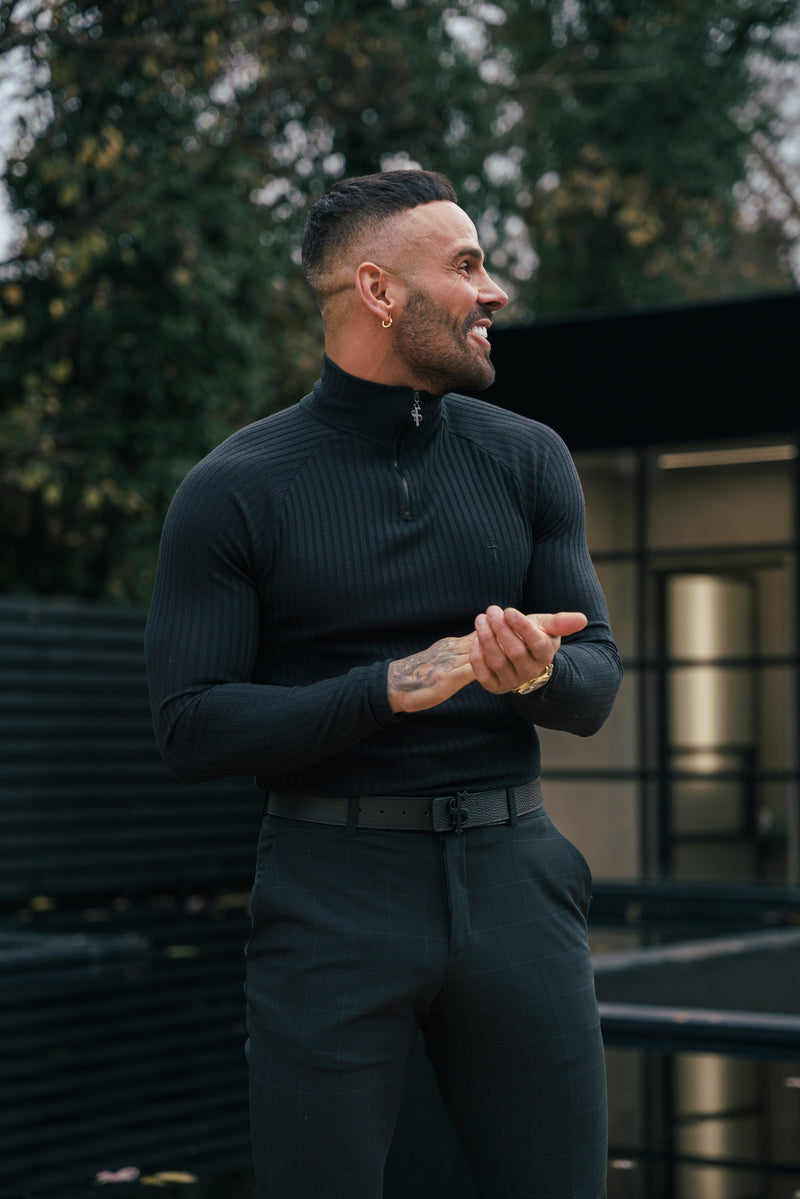 FS Classic Black Ribbed Zip Funnel Neck Raglan Long Sleeve Crew – FSH1265