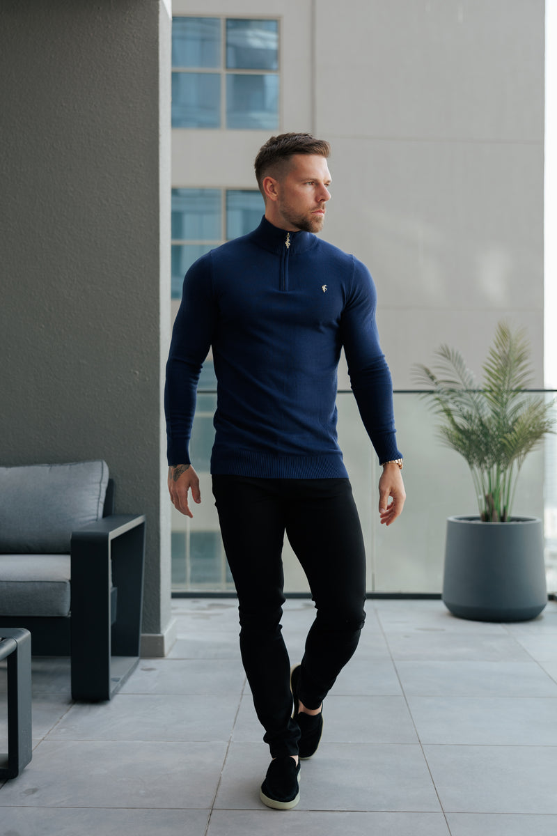 FS Marinefarbener Strickpullover mit Trichterausschnitt und FS-Branding - FSN191