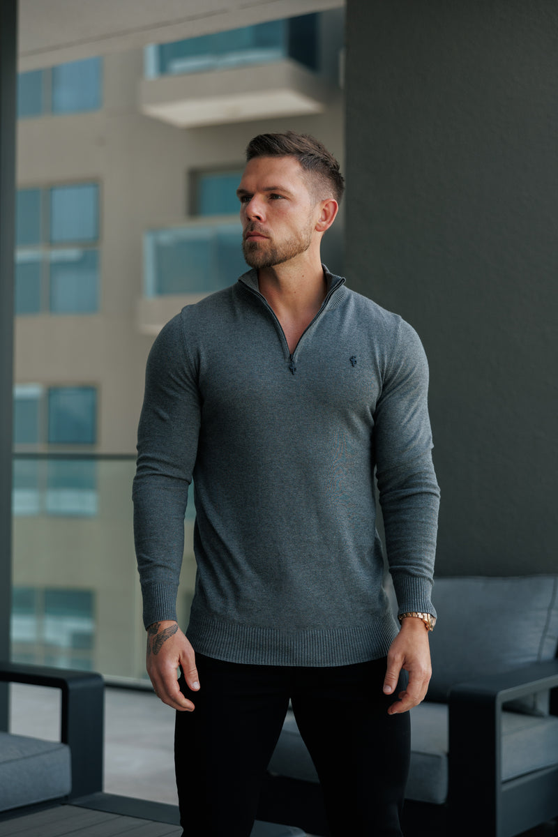 FS Charcoal Trichter Hals gestrickt Pullover mit FS Branding - FSN192