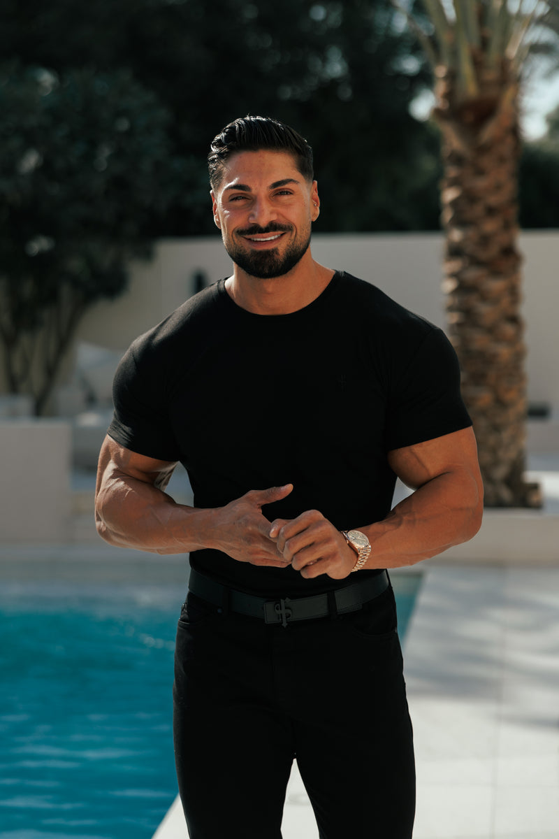 Vater Söhne Schwarzes Bambus Crew T-Shirt - FSH577