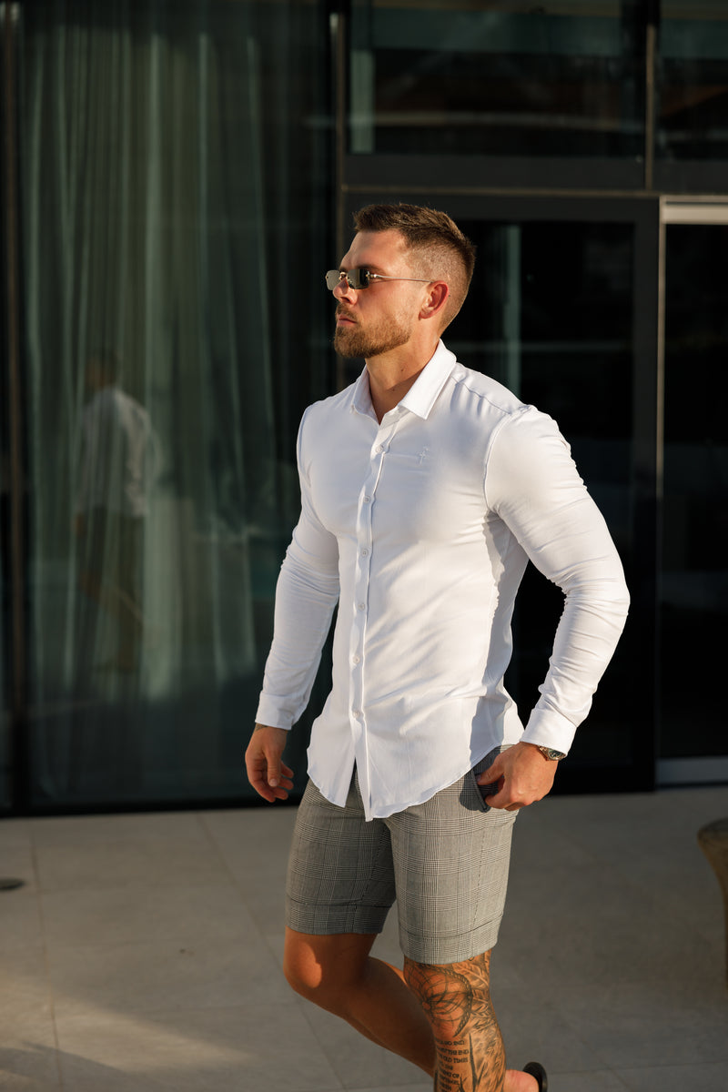 Tailliertes weißes Langarmtrikot „Vater und Sohn“ – FSD001