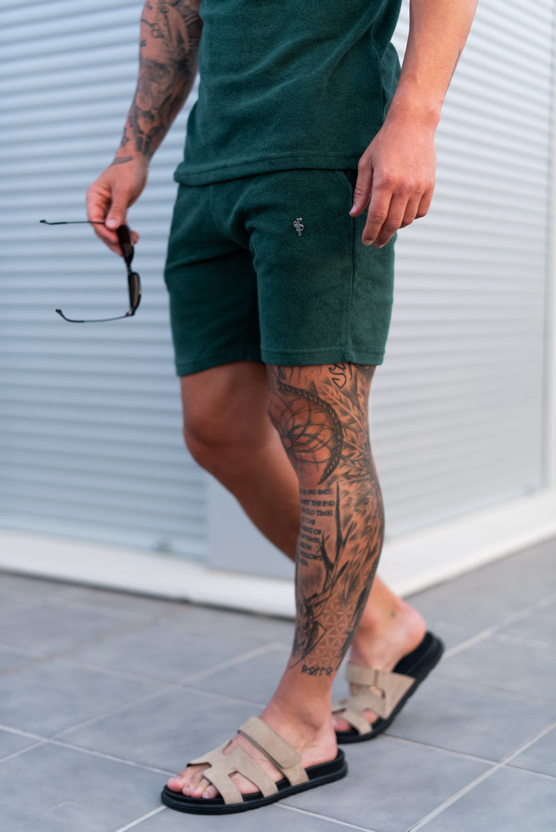 Vater-Söhne-Frottee-Shorts in Waldgrün/Silber – FSH1348