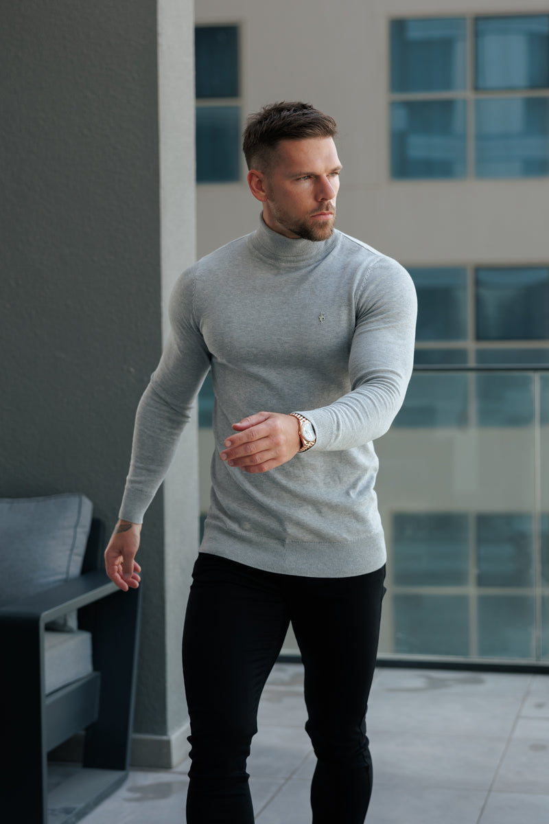 Father Sons klassischer weißer Rollkragenpullover aus Merinowolle mit FS-Stickerei – FSN018