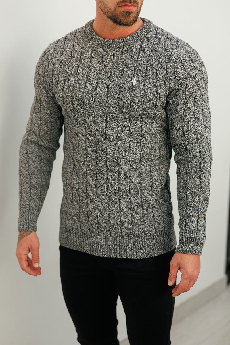 Father Sons Link Weave Knit Black/ White Two Tone Crew Neck Jumper - FSJ132