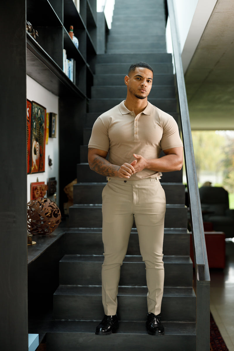 Father Sons Classic Taupe Polo Shirt with Tonal Button and Embroidery - FSH913