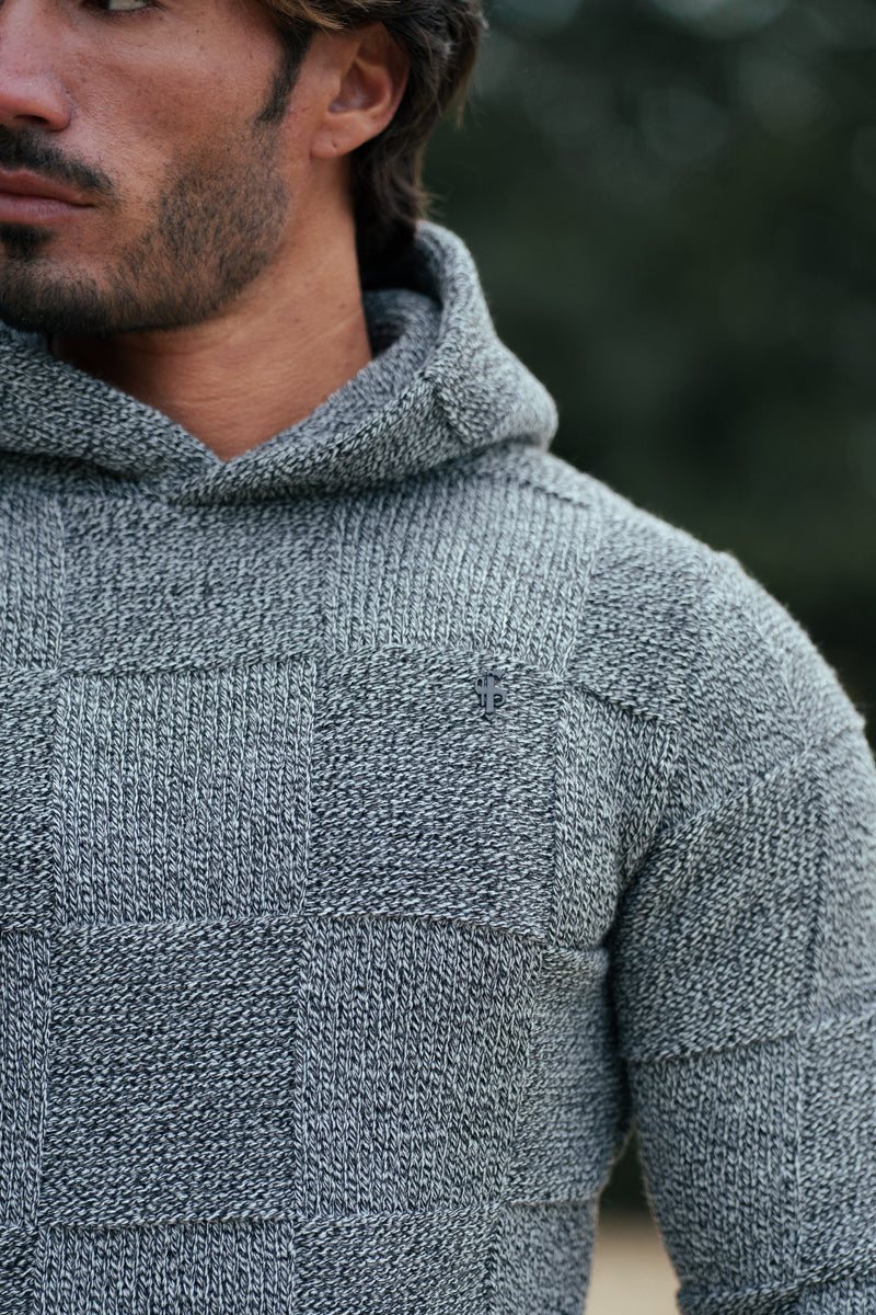 Vater-Söhne-Strickhoodie, schwarz/weiß, zweifarbig kariert - FSJ134 (VORBESTELLUNG 11. DEZEMBER)