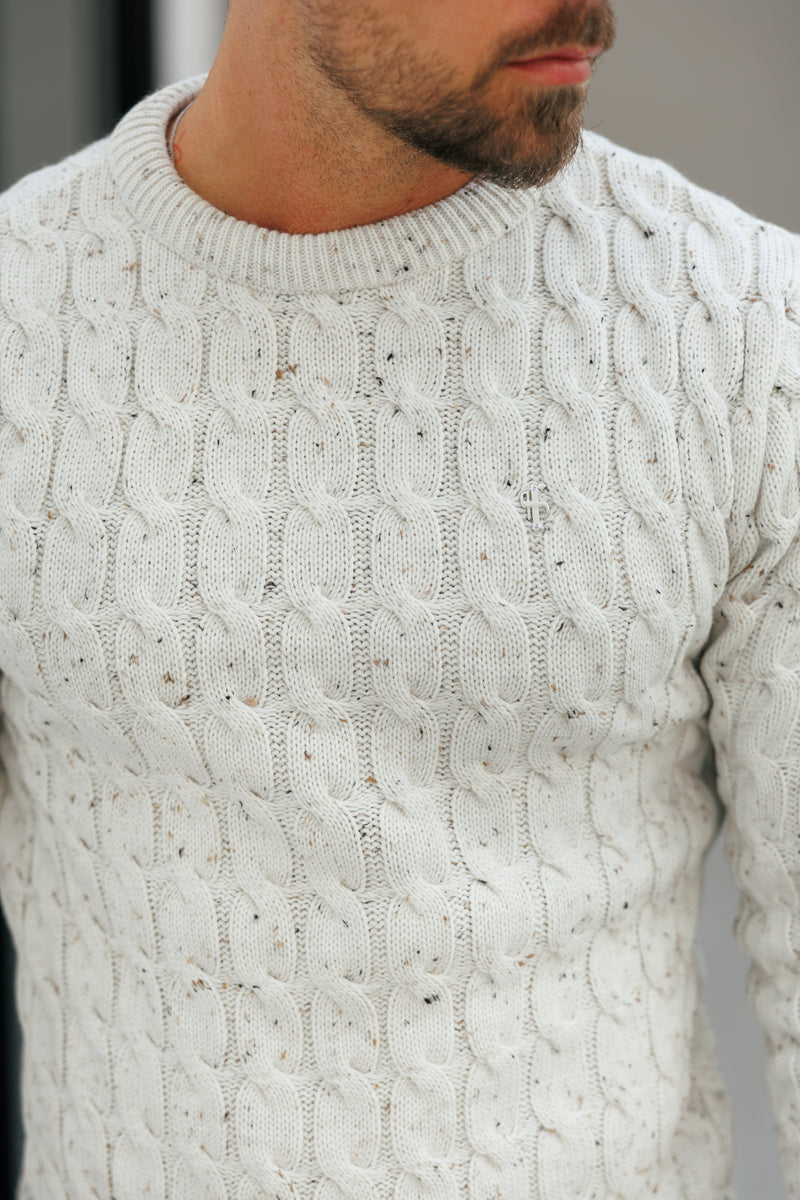 Father Sons Link Weave Knit Beige Fleck Crew Neck Jumper - FSJ128