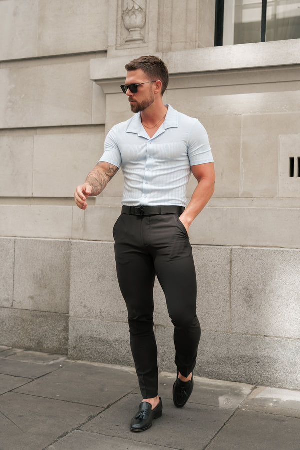 Father Sons Jersey Revere Vertical Stripe Light Blue Shirt Short Sleeve - FSR027