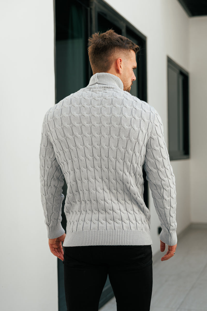 Vater-Söhne-Rollkragenpullover in Link Weave Knit Cop Grey – FSJ104 (VORBESTELLUNG 12. NOVEMBER)