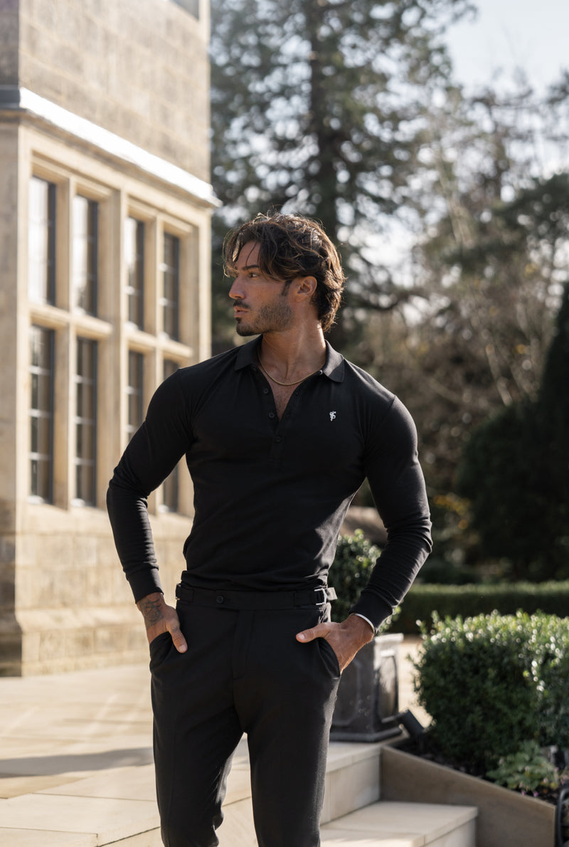 Father Sons Classic Black / Silver Polo Shirt Long Sleeve - FSH1396