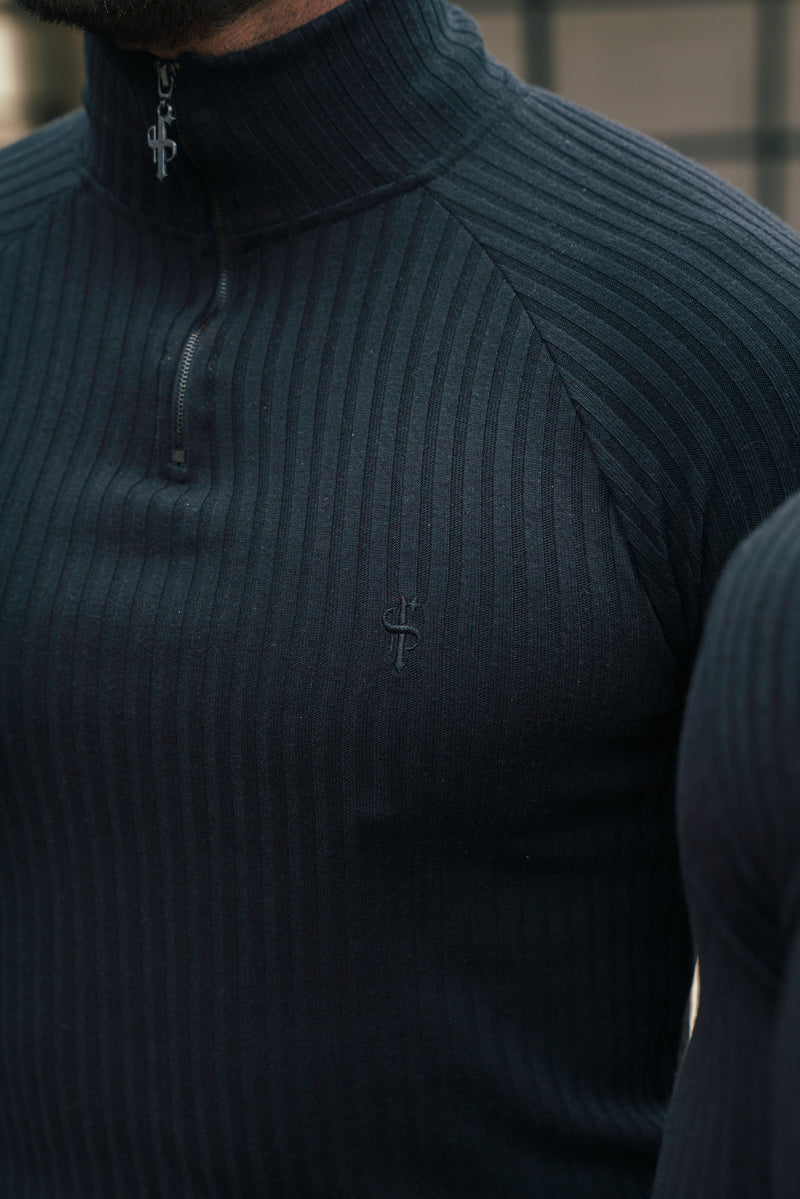 FS Classic Black Ribbed Zip Funnel Neck Raglan Long Sleeve Crew – FSH1265