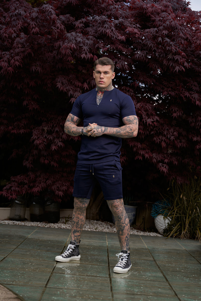 Father Sons Scuba Navy/Gold Crew T-Shirt mit Reißverschlussdetail, kurzärmlig – FSH1033