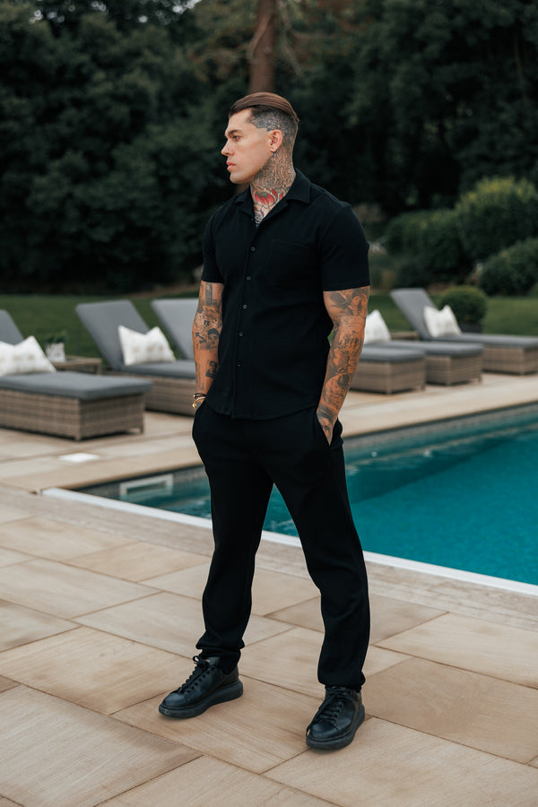 Lockere Jersey-Cordhose für Vater und Sohn in Schwarz – FSR014