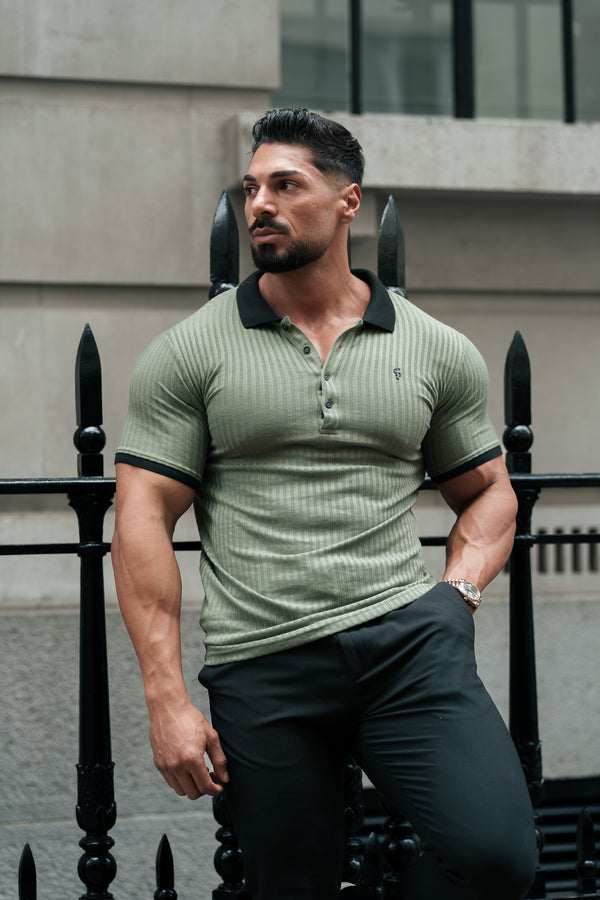 Father Sons Classic Olive Ribbed Polo Shirt Short Sleeve - FSH1371P