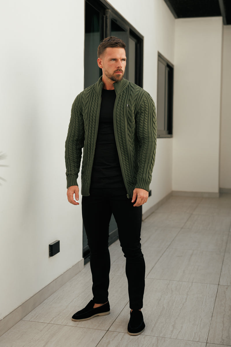 Father Sons Funnel Neck Full Zip Cardigan Olive -  FSJ151 (PRE ORDER 21ST DECEMBER)