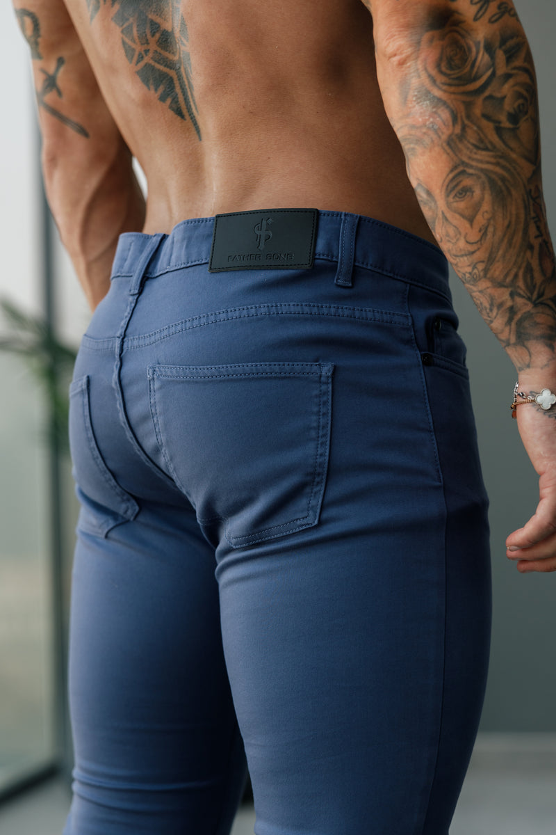 Vater-Söhne-Schlankheits-Stretch-Hose in Marineblau aus entspanntem Satin - FSH1305