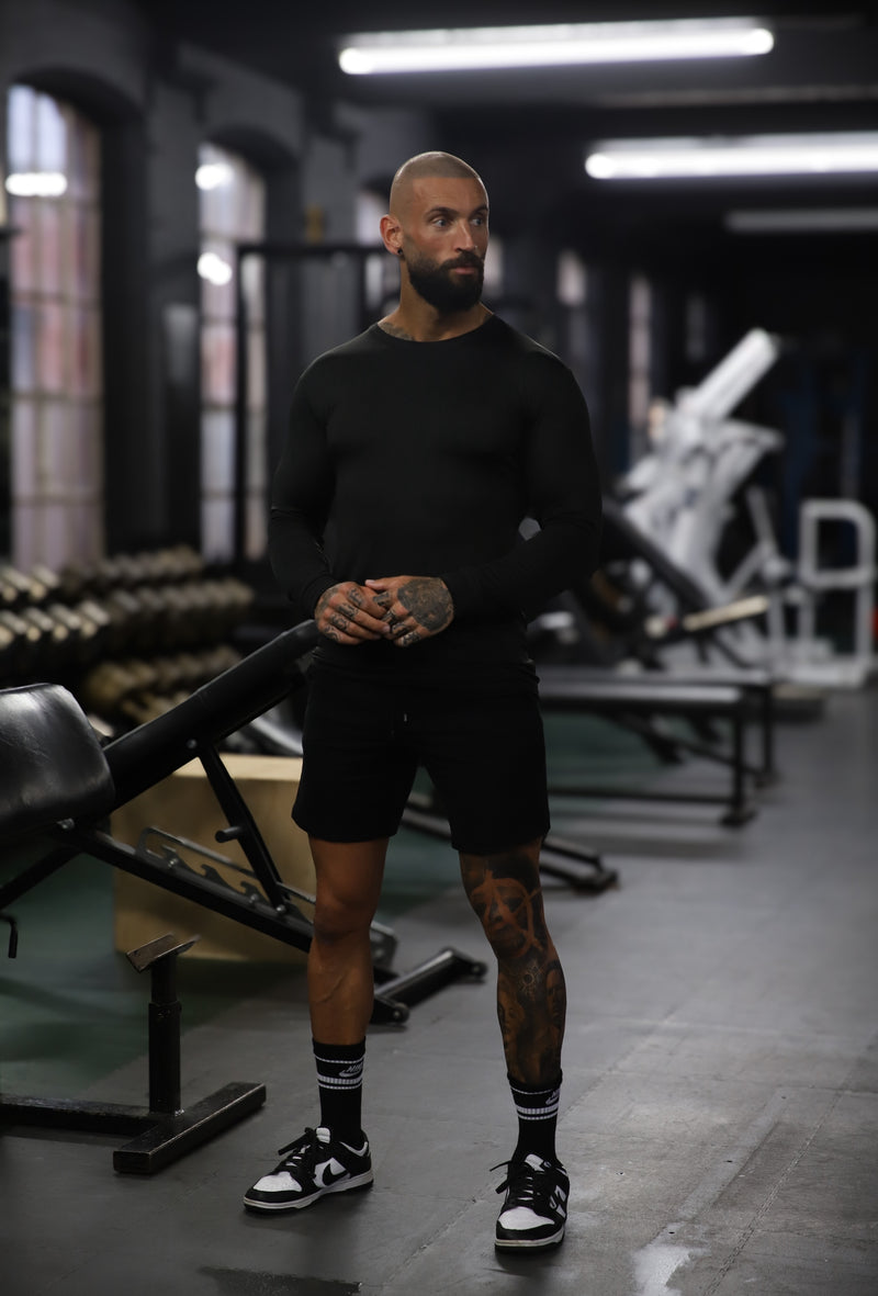 Father Sons Long Sleeve Black Tonal Gym Crew Top - FSH884