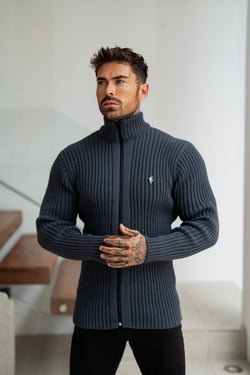 Grob gerippter Cardigan mit Reißverschluss in Rotguss für Vater und Sohn – FSJ072