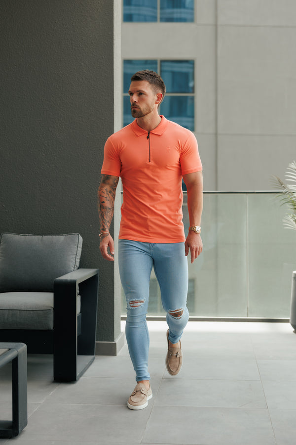 Klassisches Poloshirt mit Reißverschluss in Lachsfarbe von Father Sons – FSH1232