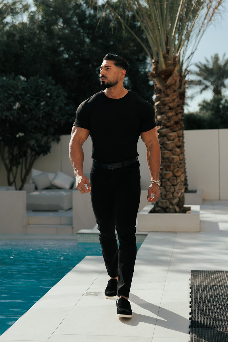 Vater Söhne Schwarzes Bambus Crew T-Shirt - FSH577