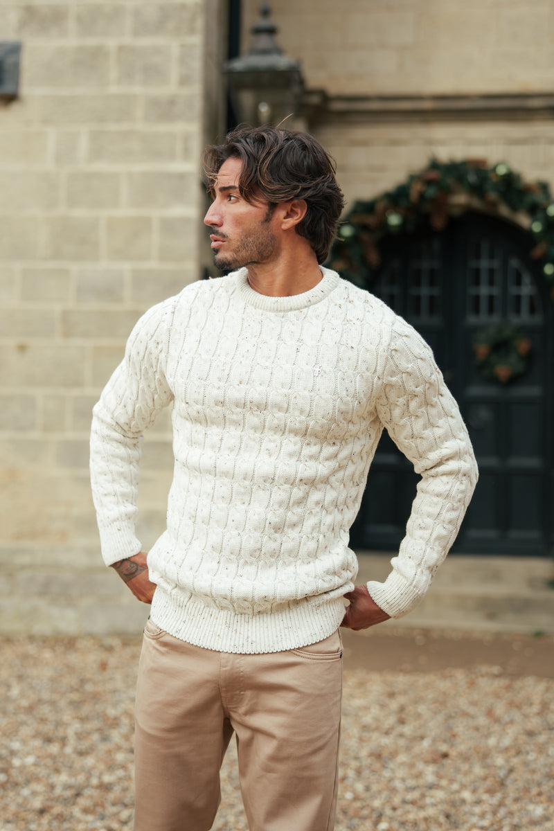 Father Sons Link Weave Knit Beige Fleck Crew Neck Jumper - FSJ128