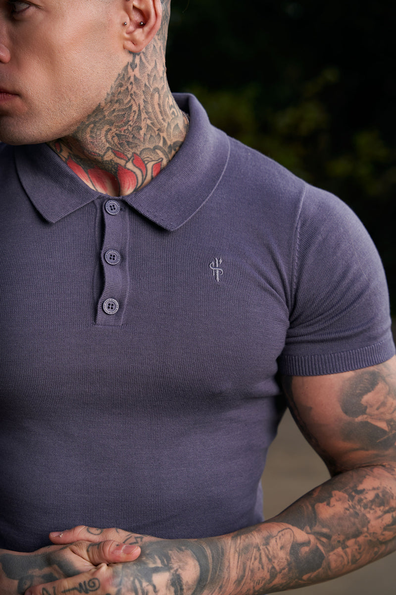 Father Sons Classic Gunmetal Knitted Polo Jumper Short Sleeve With Tonal FS Embroidery- FSN145