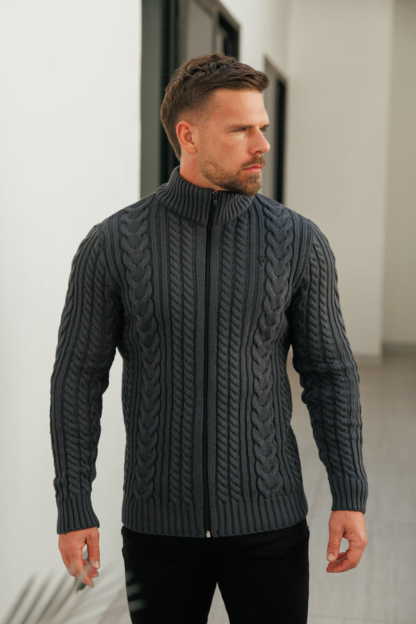 Father Sons Funnel Neck Full Zip Cardigan Gunpowder -  FSJ147 (PRE ORDER 21ST DECEMBER)