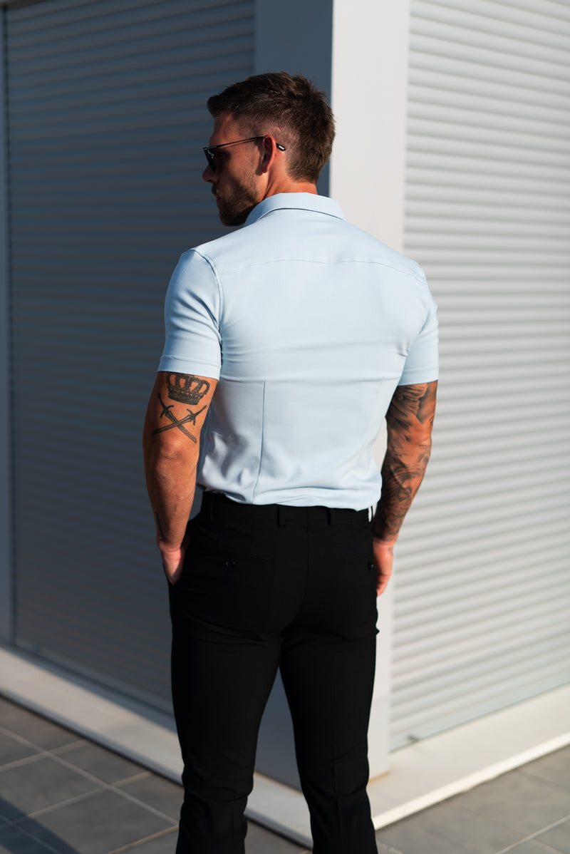 FS Super Slim SS Powder Blue Scuba mit Button Down Kragen - FS1121
