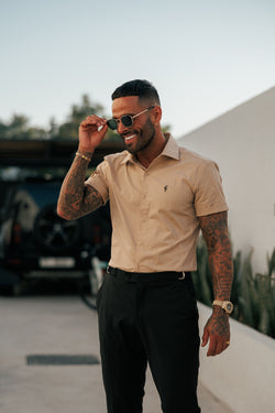 Father Sons Super Slim Stretch Beige Short Sleeve with Cutaway Collar  - FS1161