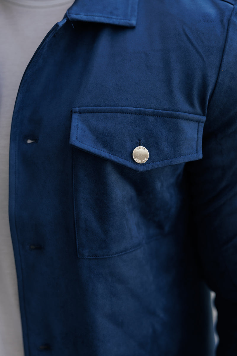 FS Wildleder-Haptik-Knopfjacke Marineblau / Silber - FSN221